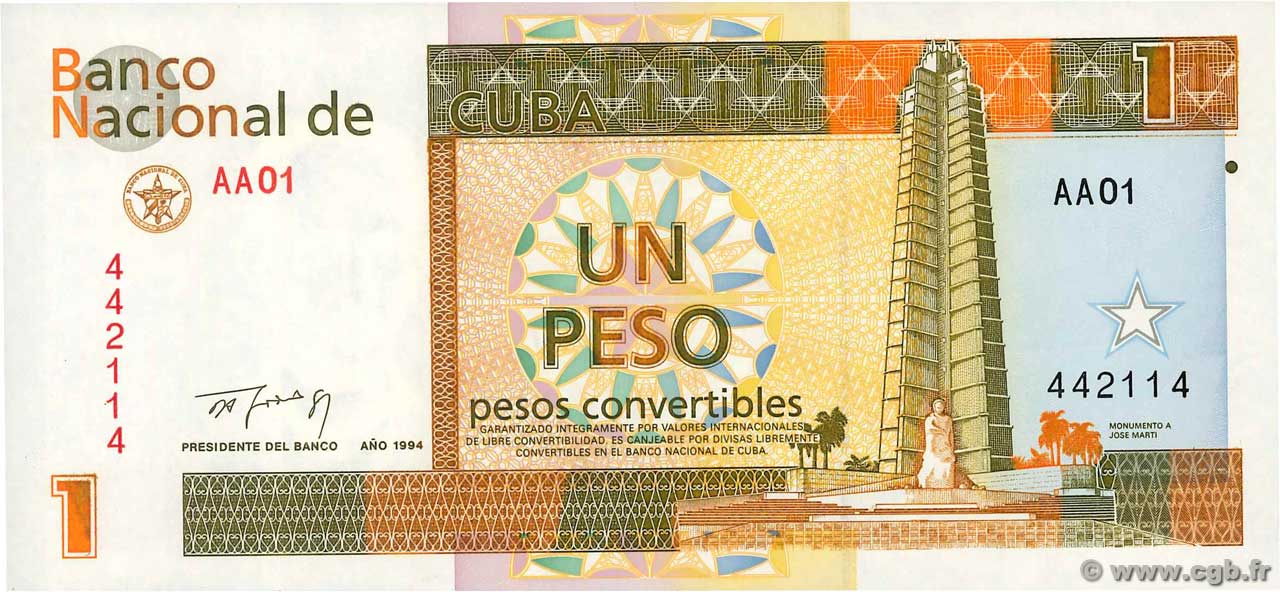 1 Peso Convertible CUBA  1994 P.FX37 UNC