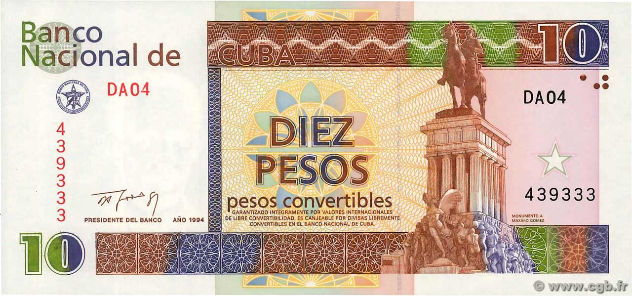 10 Pesos Convertibles CUBA  1994 P.FX40 FDC