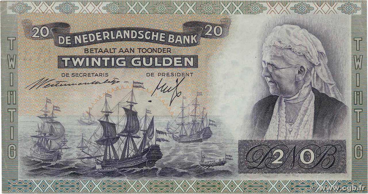 20 Gulden NETHERLANDS  1941 P.054 VF+