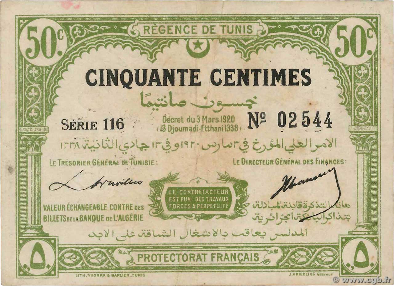 50 Centimes TúNEZ  1920 P.48 MBC