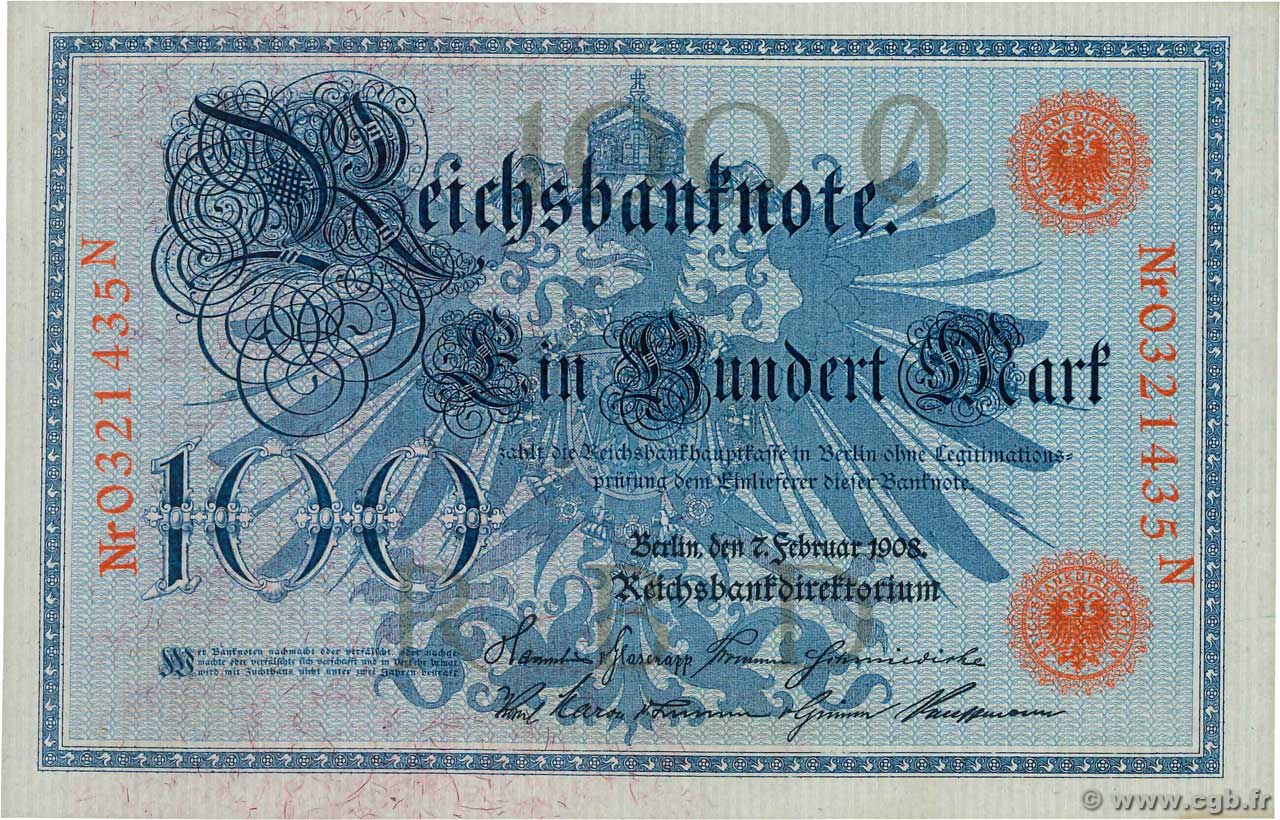 100 Mark ALLEMAGNE  1908 P.033a NEUF
