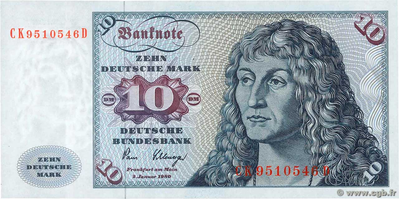 10 Deutsche Mark GERMAN FEDERAL REPUBLIC  1980 P.31d FDC