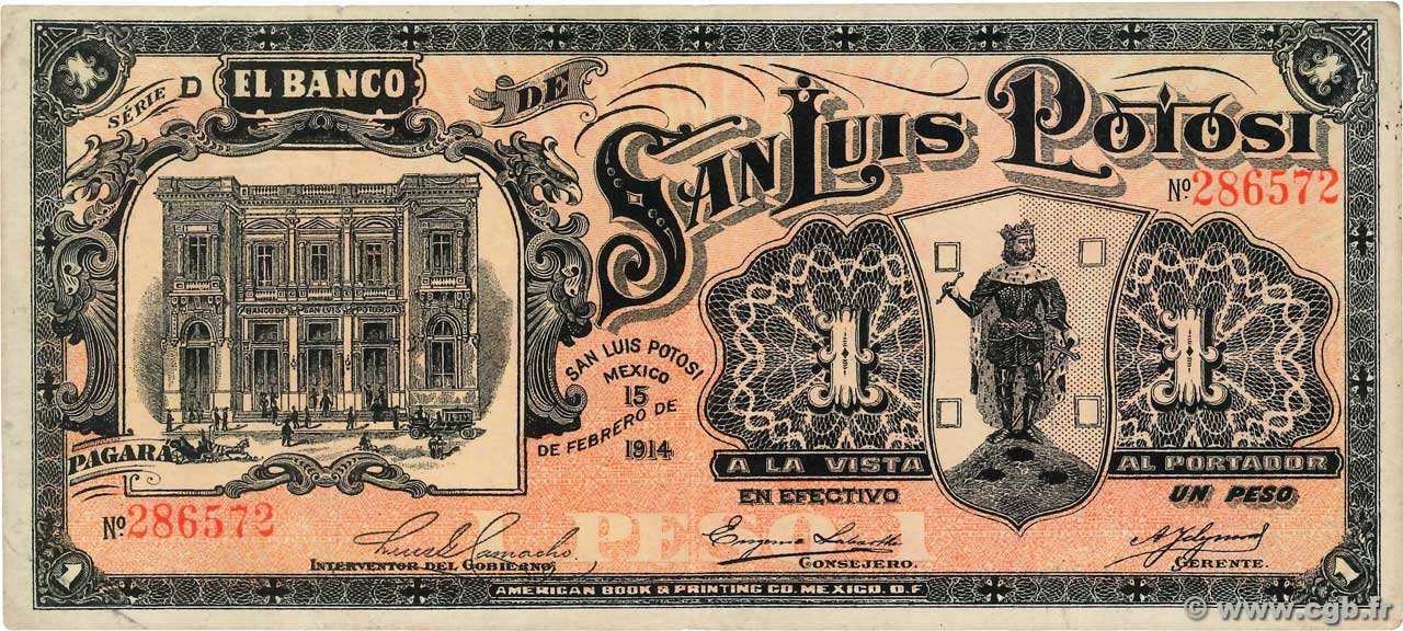 1 Peso MEXICO San Luis Potosi 1914 PS.0406 MBC+