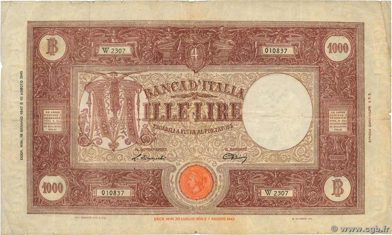 1000 Lire ITALIE  1947 P.072c TB