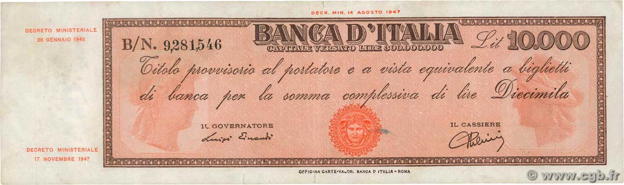10000 Lire ITALIE  1948 P.087a TTB