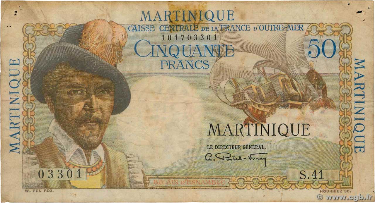 50 Francs Belain d Esnambuc MARTINIQUE  1946 P.30a pr.TB