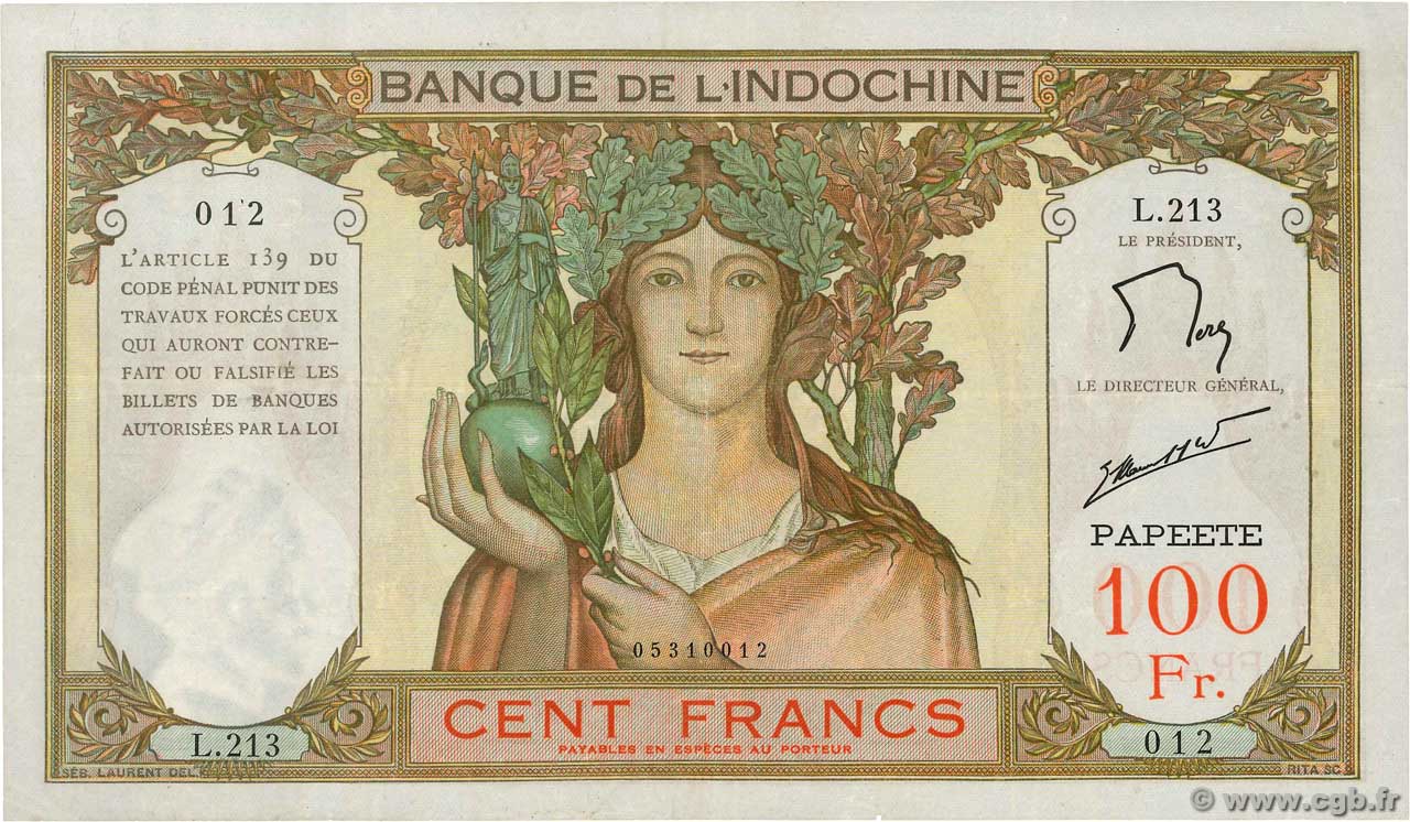 100 Francs  TAHITI  1961 P.14d TTB