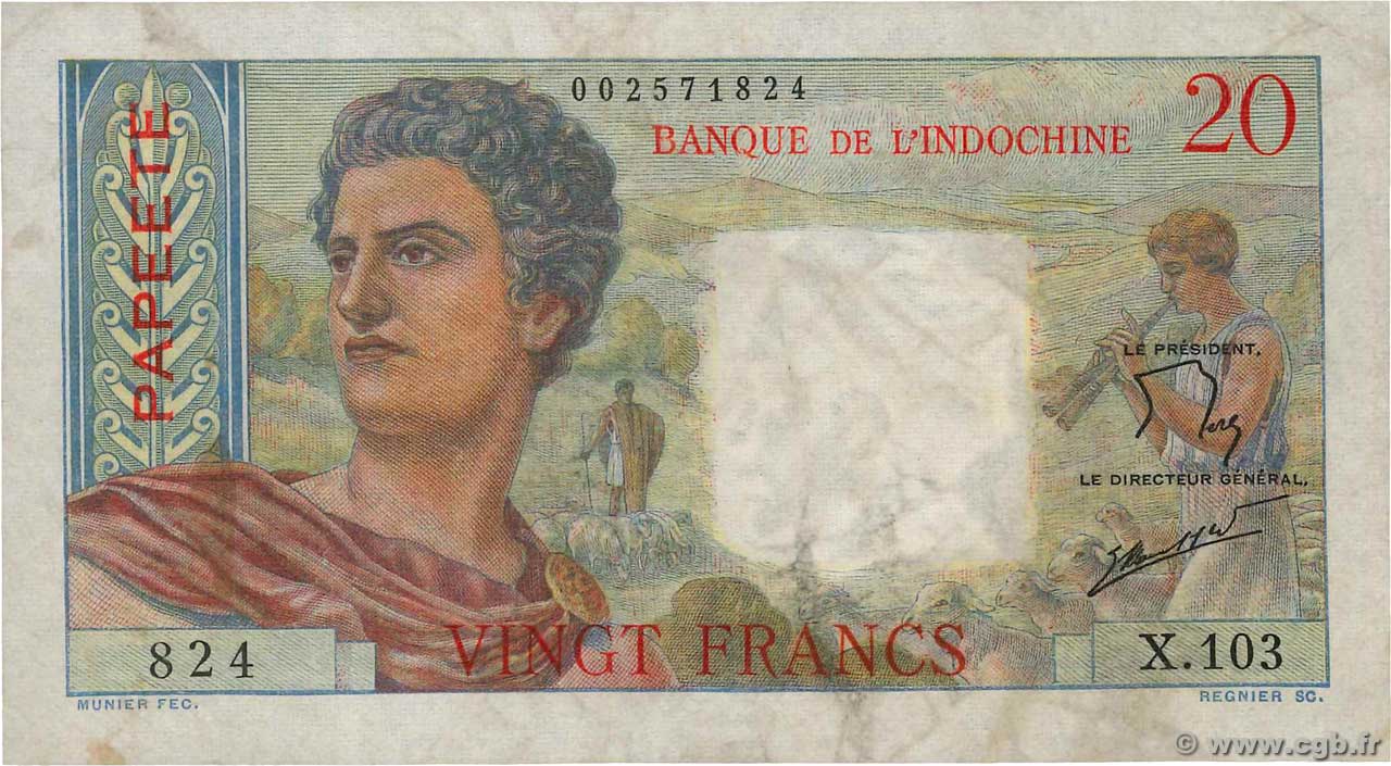 20 Francs TAHITI  1960 P.21c pr.TTB