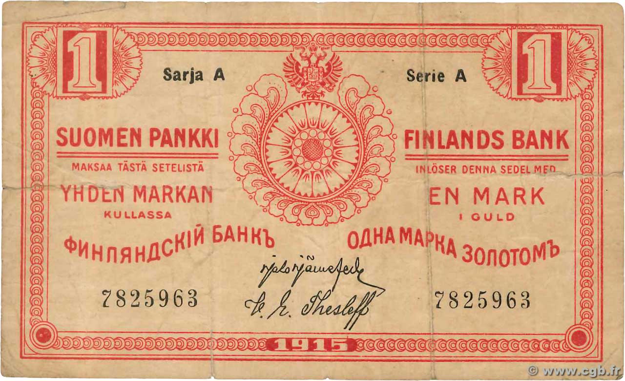 1 Markka  FINLANDE  1915 P.016b TB
