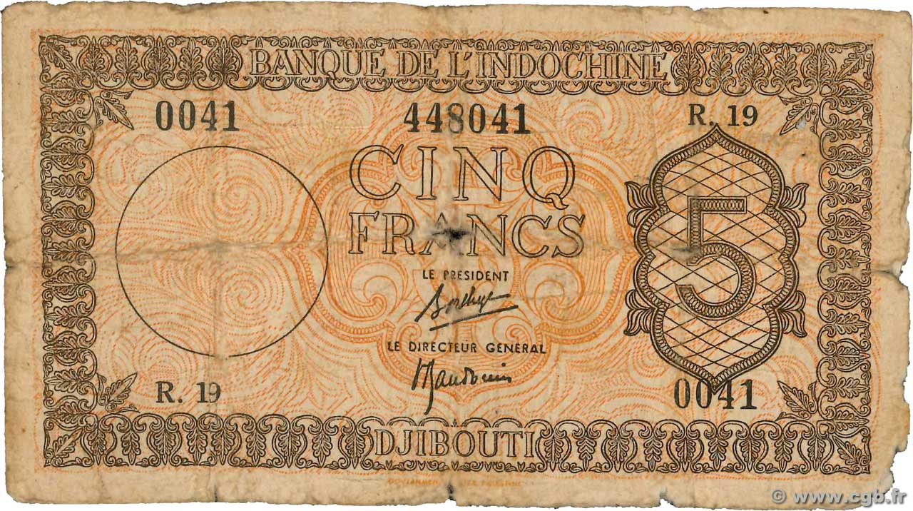 5 Francs Palestine DJIBOUTI  1945 P.14 G
