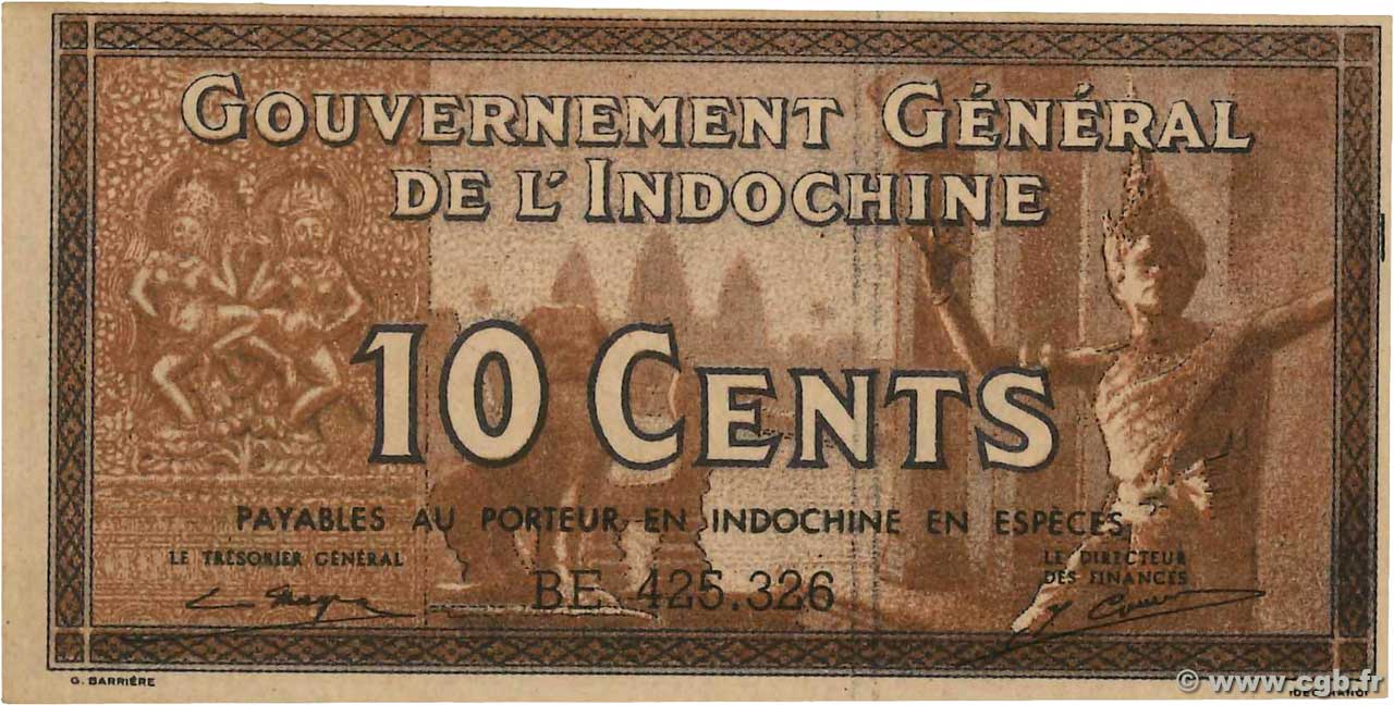 10 Cents INDOCHINE FRANÇAISE  1939 P.085e NEUF