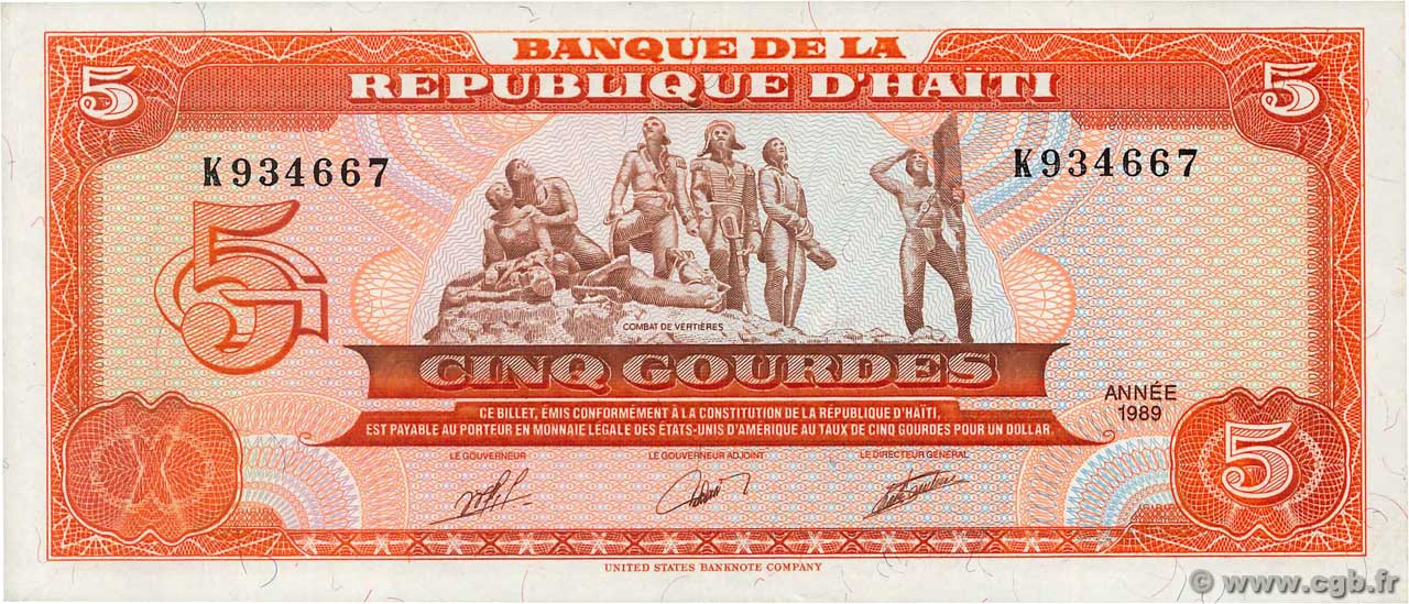 5 Gourdes HAITI 1989 P.255a b93_8720 Banknotes