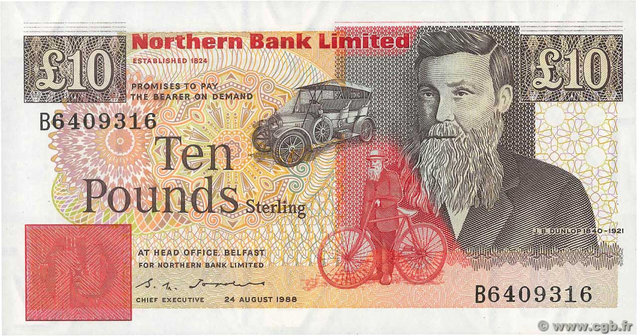 10 Pounds NORTHERN IRELAND  1988 P.194a UNC