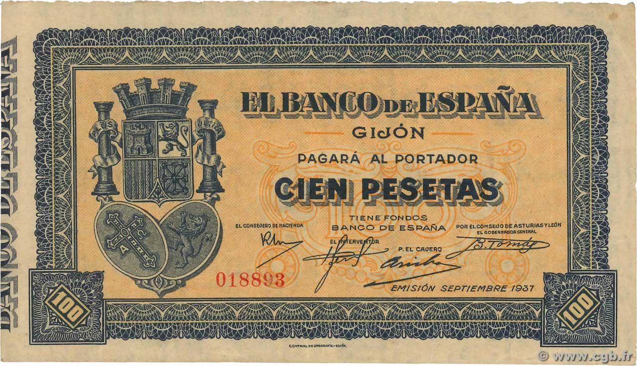 100 Pesetas ESPAGNE Gijon 1937 PS.580 SUP
