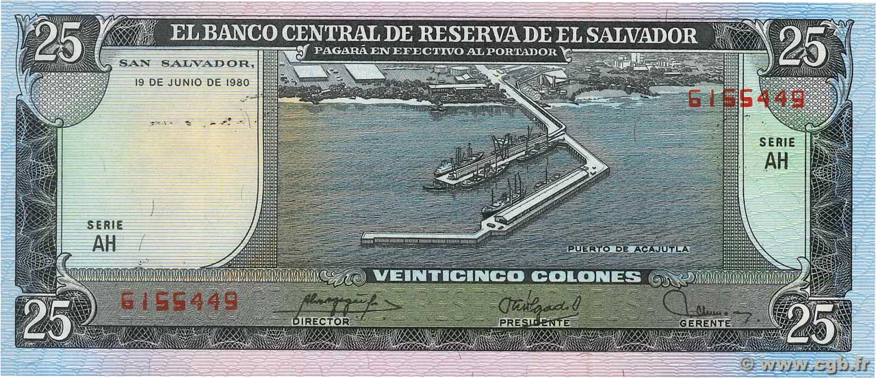 25 Colones EL SALVADOR  1980 P.130b UNC