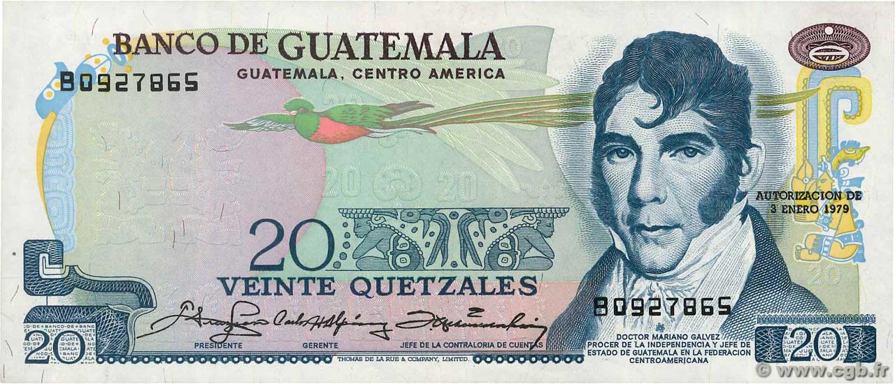 20 Quetzales GUATEMALA  1979 P.062c EBC