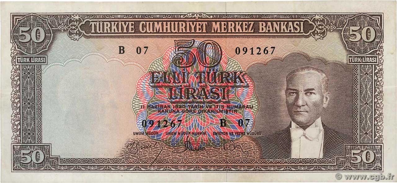 50 Lira TURKEY  1960 P.166 VF