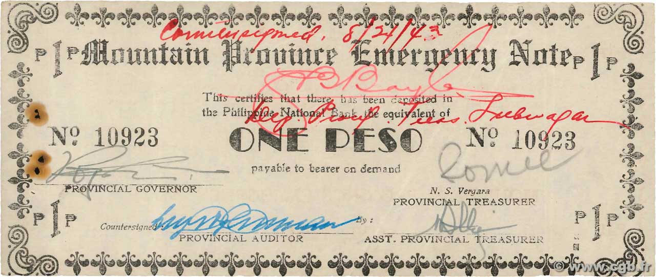 1 Peso PHILIPPINES  1942 PS.595a VF