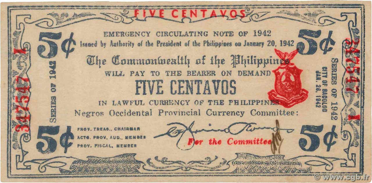 5 Centavos PHILIPPINES  1942 PS.641 XF