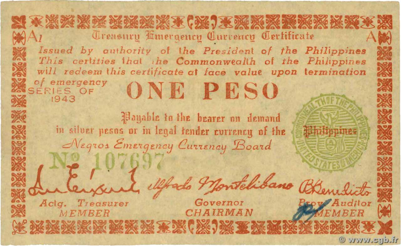 1 Peso PHILIPPINES  1943 PS.661a XF