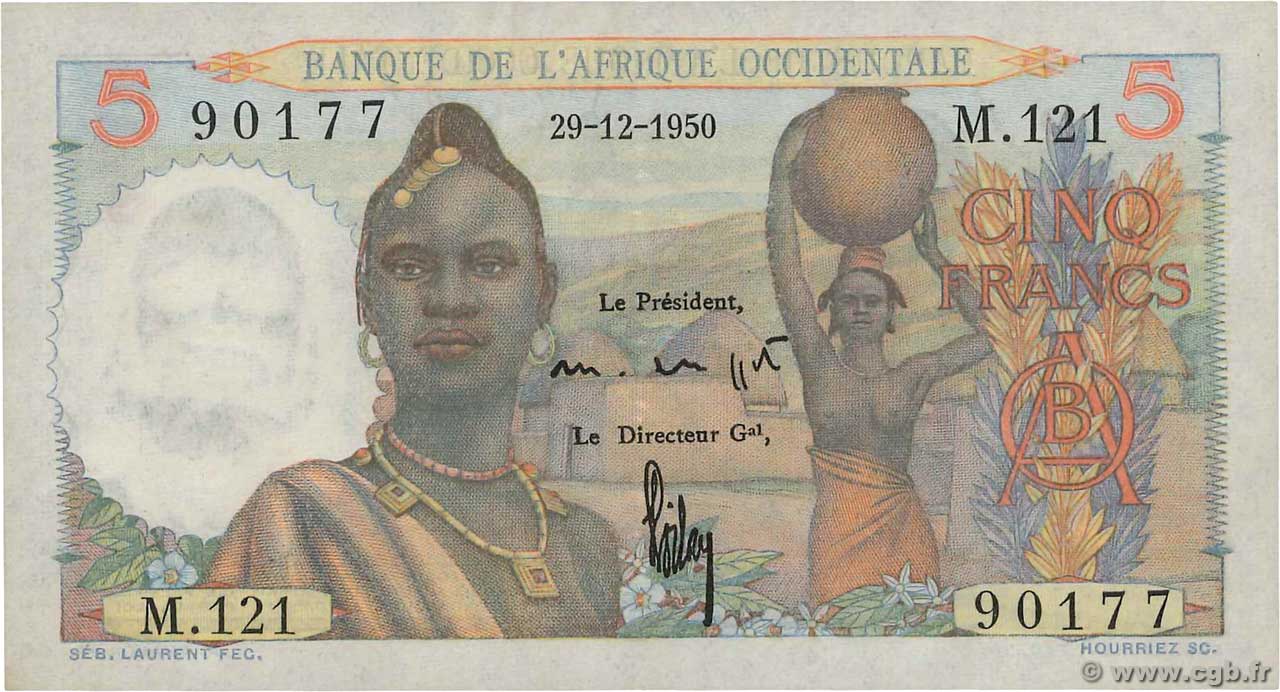5 Francs FRENCH WEST AFRICA  1950 P.36 AU-