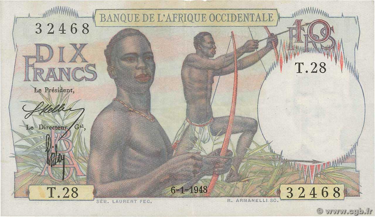 10 Francs FRENCH WEST AFRICA  1948 P.37 fVZ