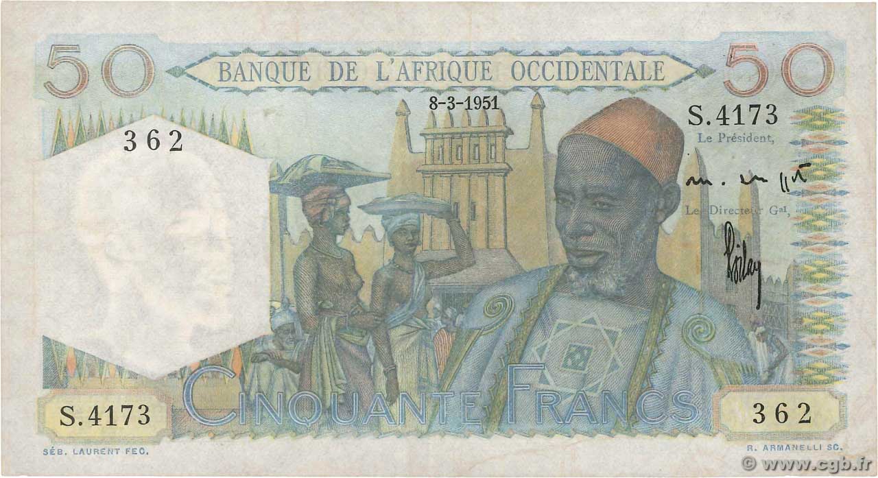 50 Francs FRENCH WEST AFRICA  1951 P.39 BB