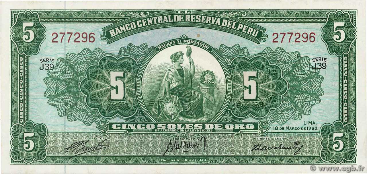5 Soles PERU  1960 P.076 UNC
