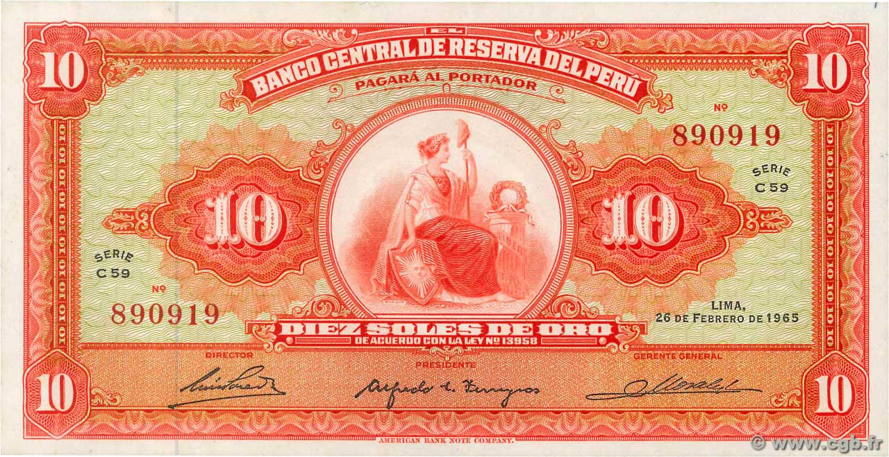 10 Soles de Oro PERú  1965 P.088 FDC