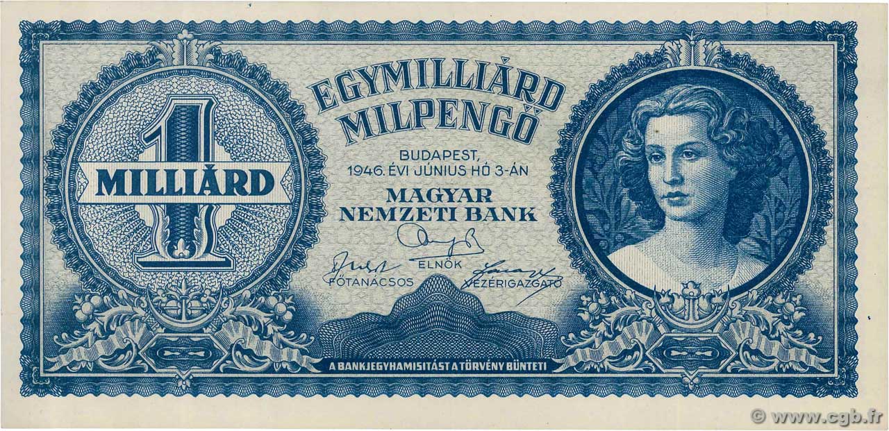 1000000000 Milpengö HUNGARY  1946 P.131 AU