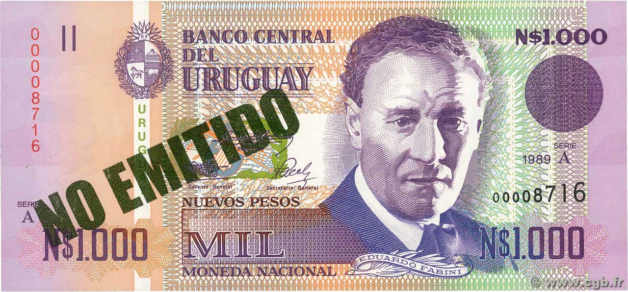 1000 Nuevos Pesos URUGUAY  1989 P.067A FDC