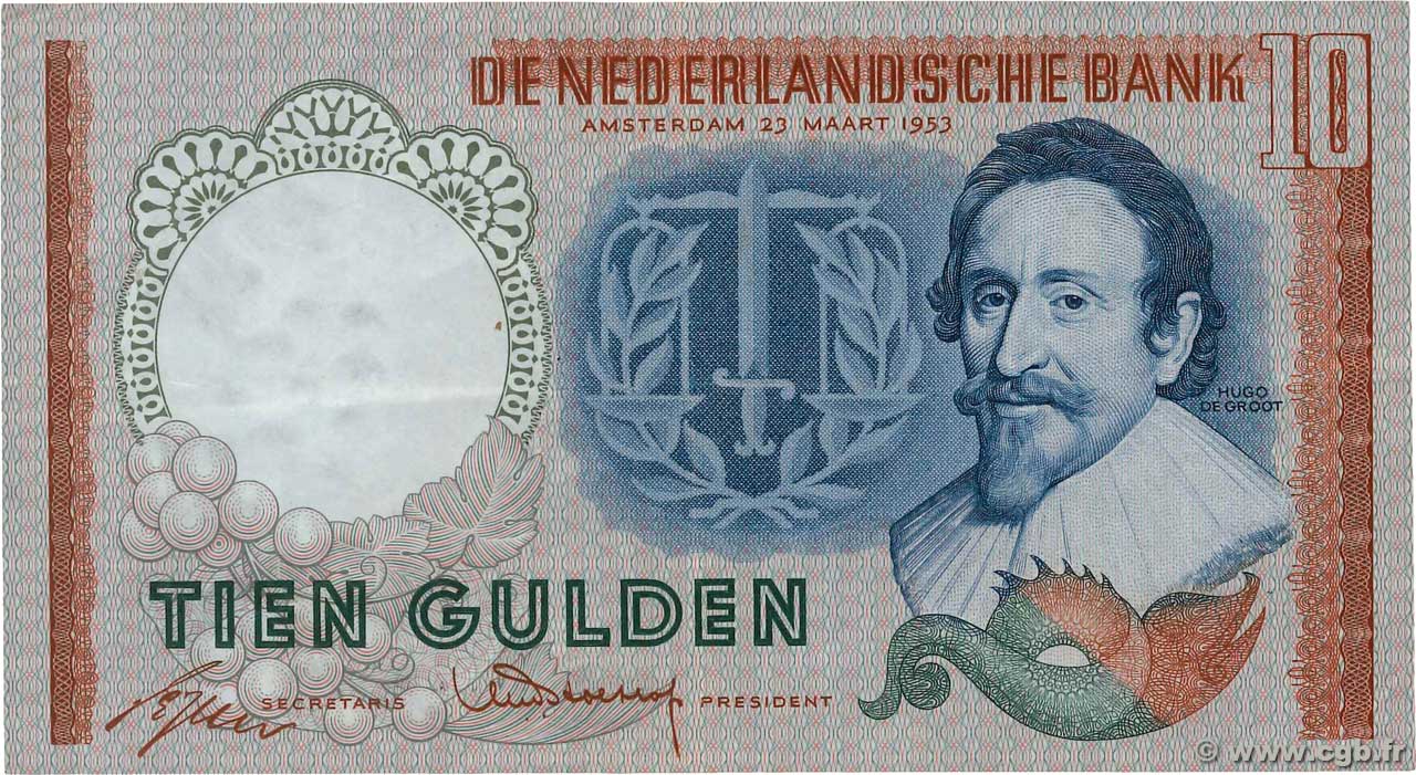 10 Gulden NIEDERLANDE  1953 P.085 fVZ