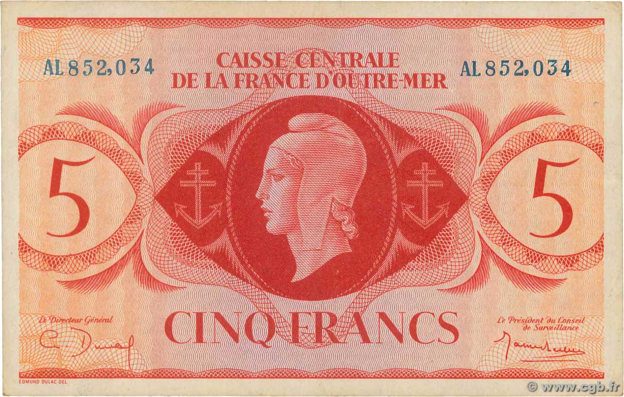 5 Francs FRENCH EQUATORIAL AFRICA  1943 P.15a VF+