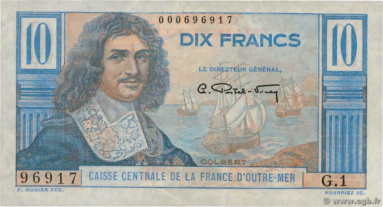 10 Francs Colbert FRENCH EQUATORIAL AFRICA  1946 P.21 VF