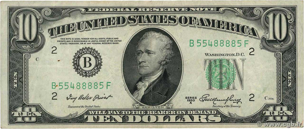 10 Dollars ÉTATS-UNIS D AMÉRIQUE New York 1950 P.439a TTB