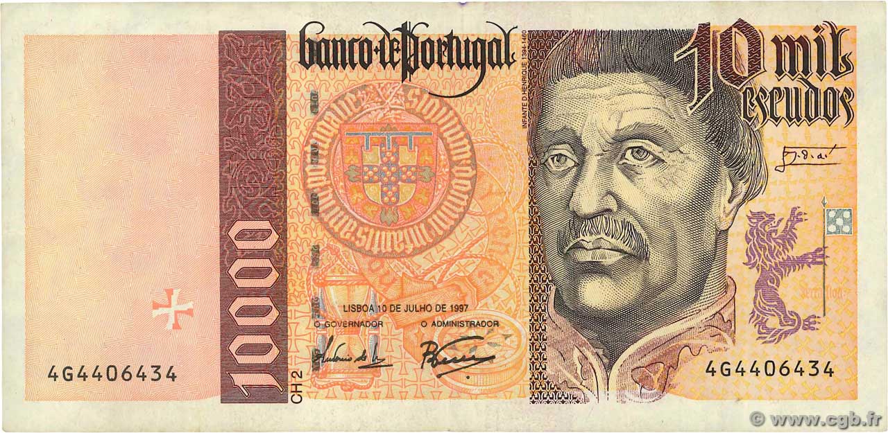 10000 Escudos PORTUGAL  1997 P.191b BC+