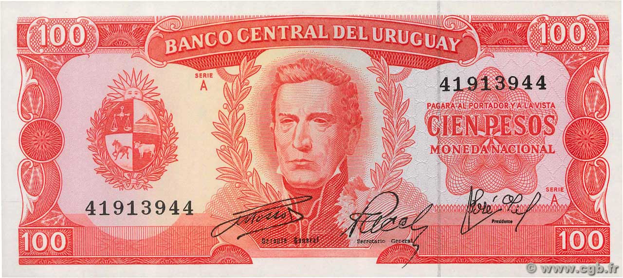 100 Pesos URUGUAY  1967 P.047a UNC-