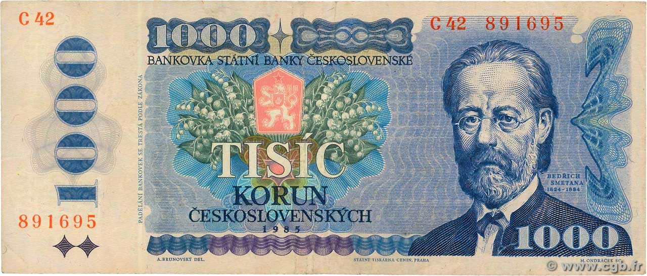 1000 Korun CZECHOSLOVAKIA  1985 P.098a VF