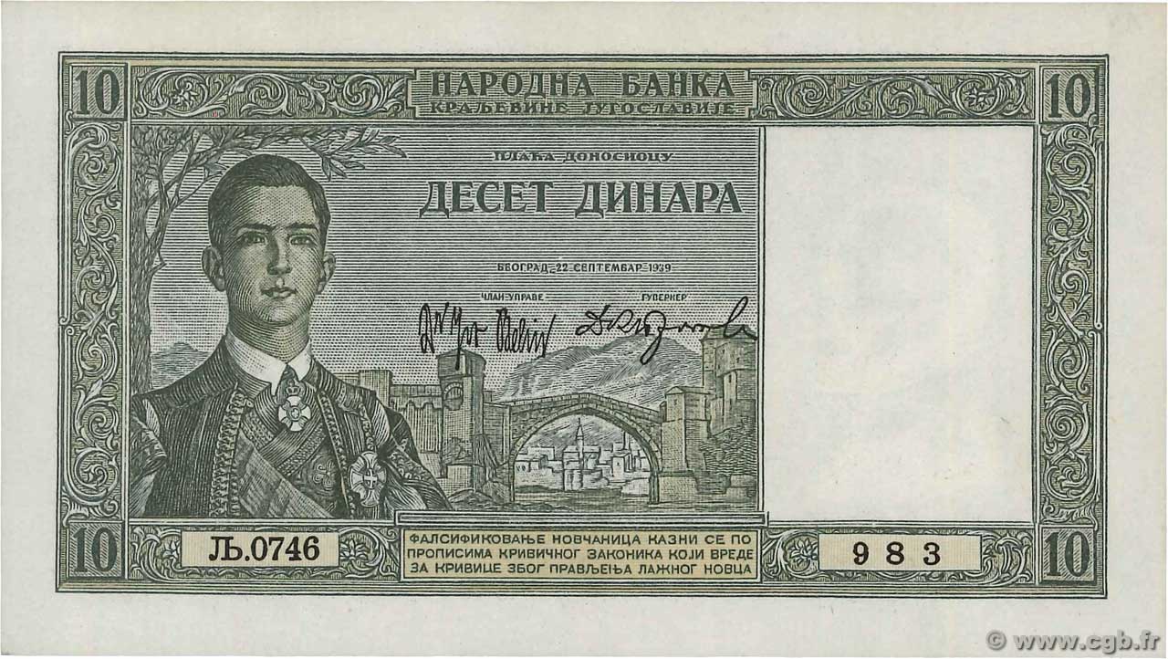 10 Dinara YUGOSLAVIA  1939 P.035 UNC