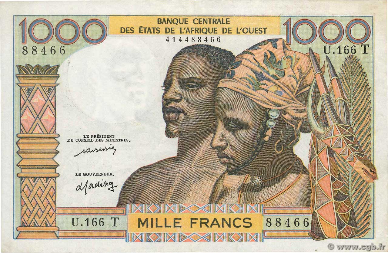 1000 Francs WEST AFRICAN STATES  1977 P.803Tm VF