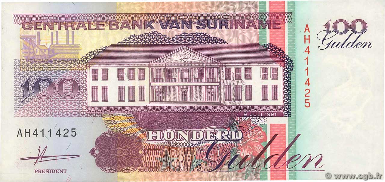 100 Gulden SURINAM  1991 P.139a ST