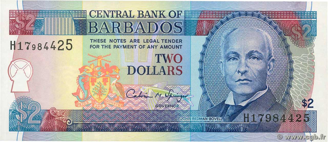 2 Dollars BARBADOS  1995 P.46 ST