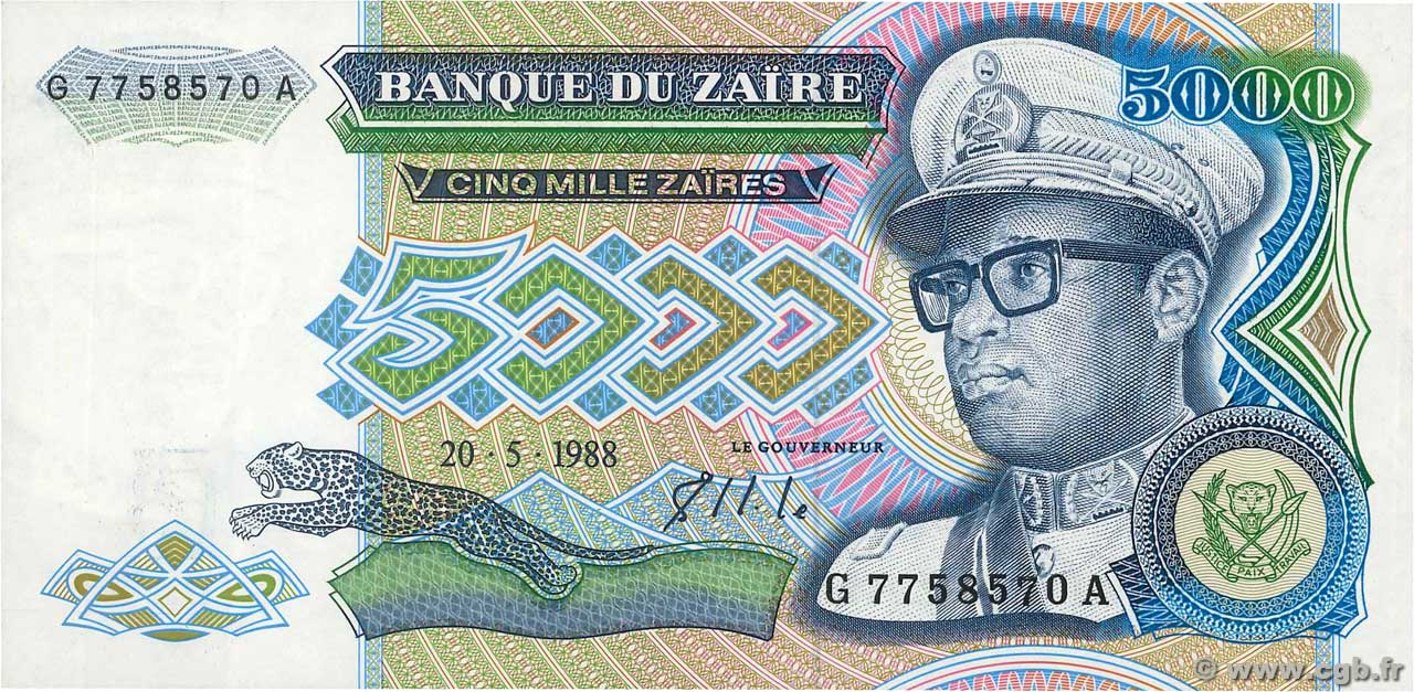 5000 Zaïres ZAÏRE  1988 P.37a NEUF