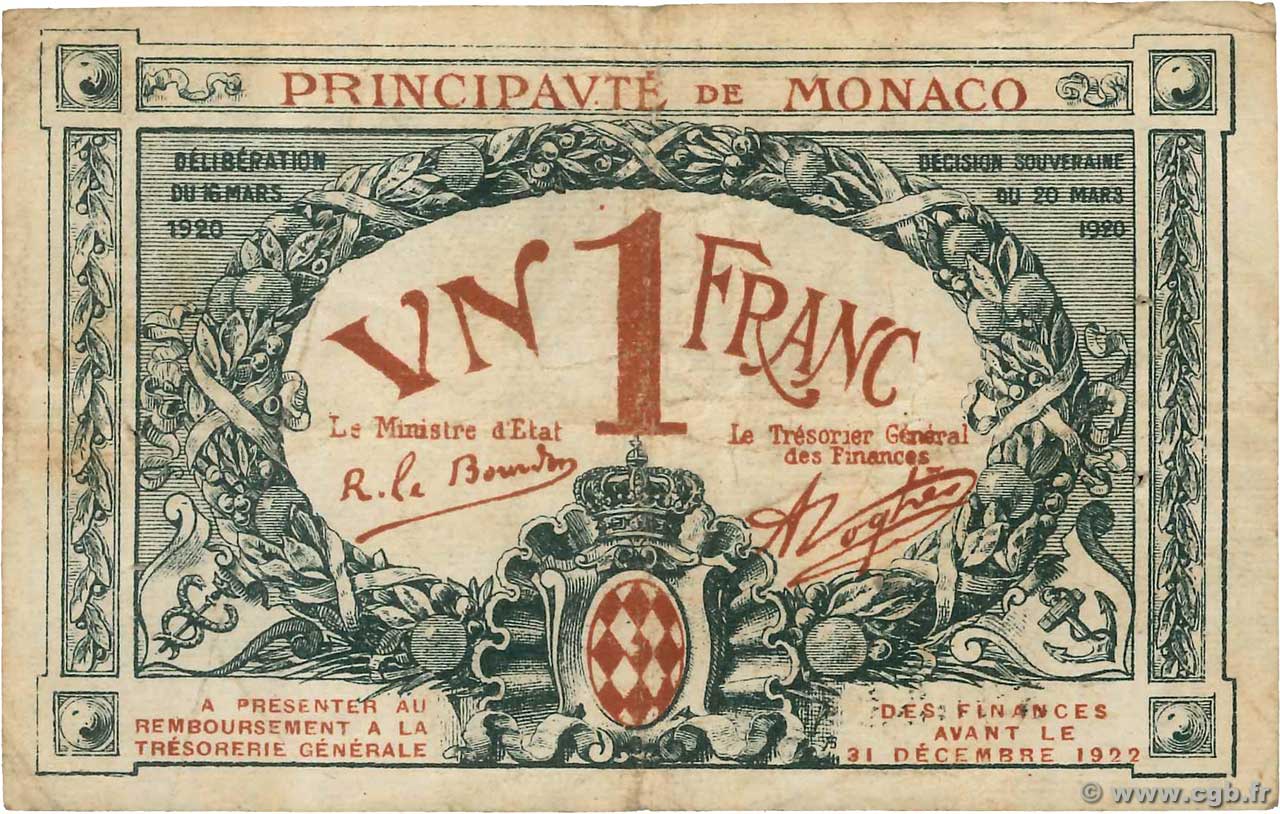 1 Franc MONACO  1920 P.05 pr.TTB
