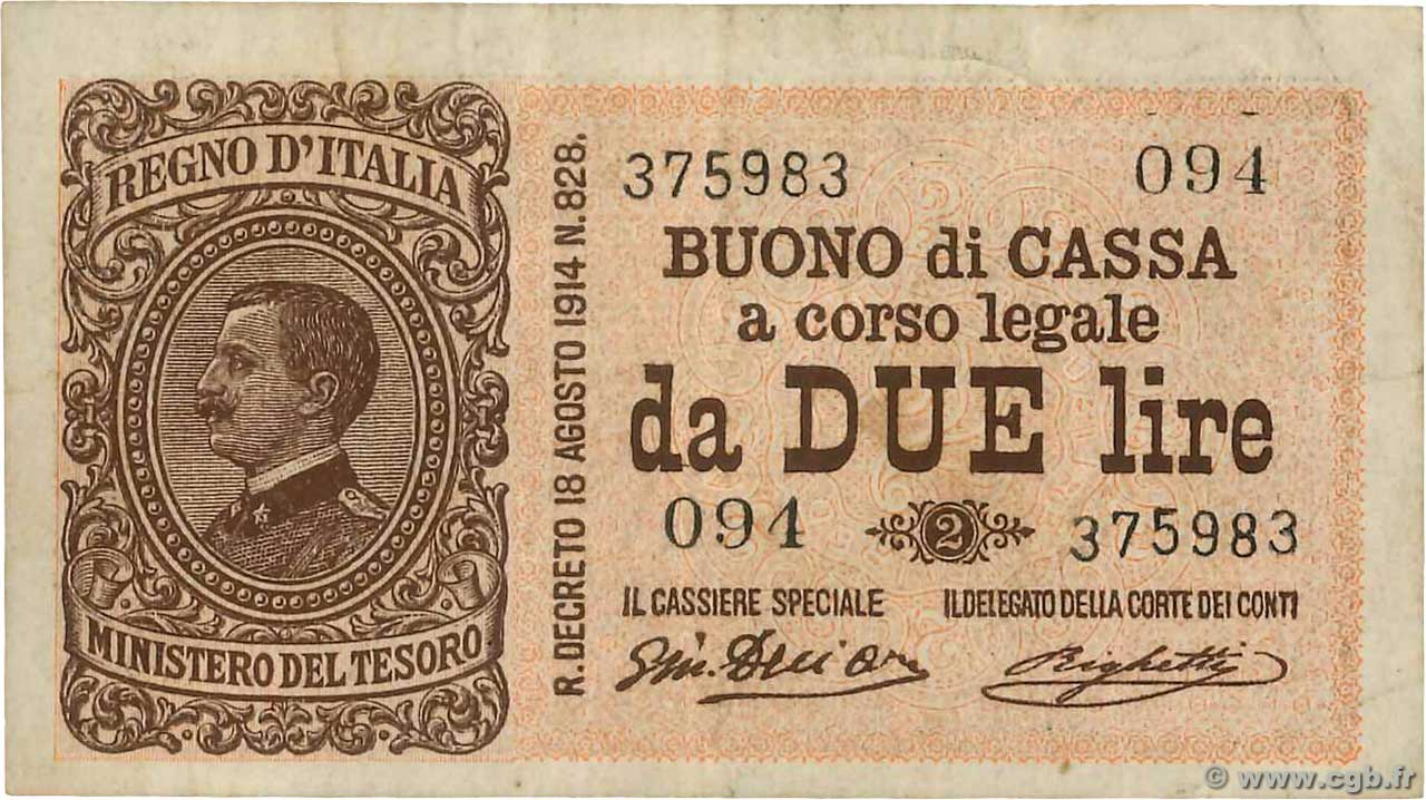 2 Lire ITALIE  1914 P.037b TTB