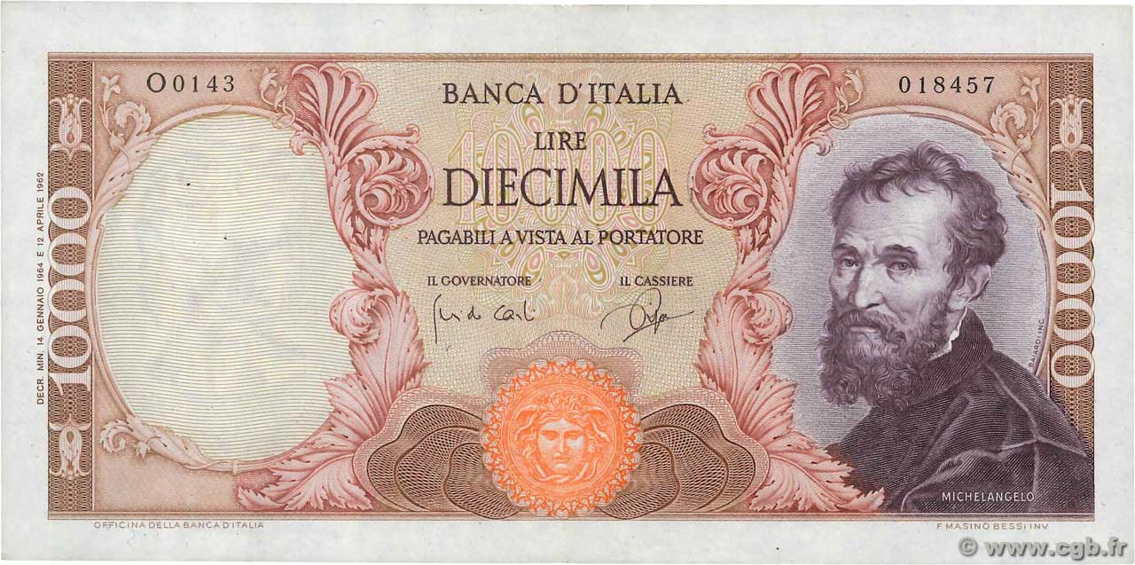 10000 Lire ITALY  1964 P.097b XF-
