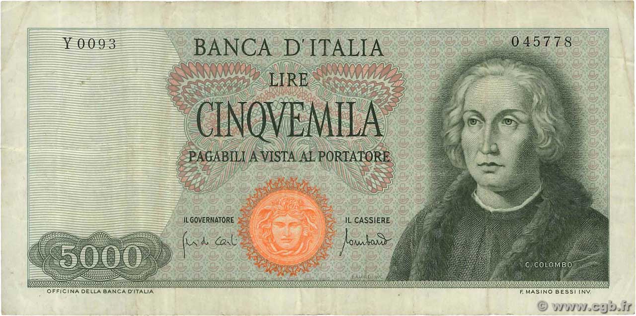 5000 Lire ITALIE  1970 P.098c TB