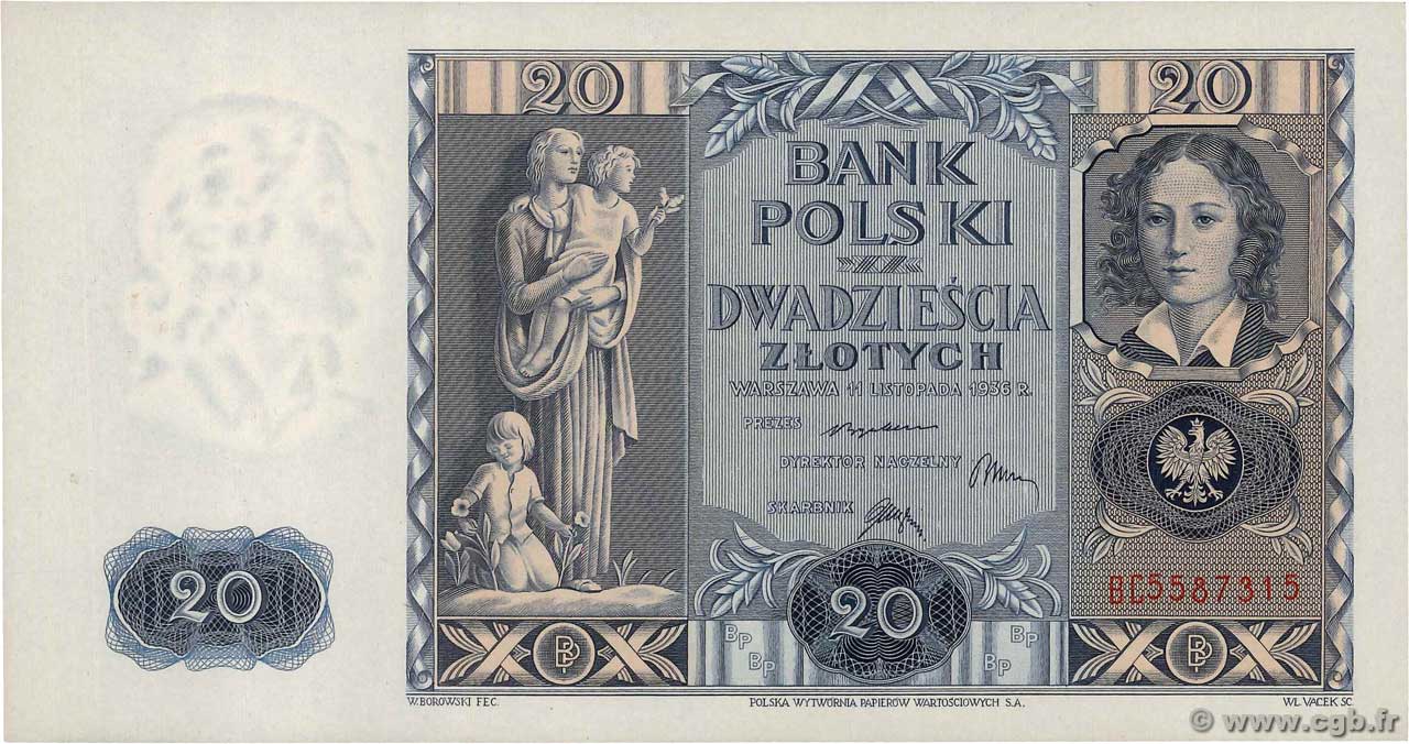 20 Zlotych POLAND  1936 P.077 UNC