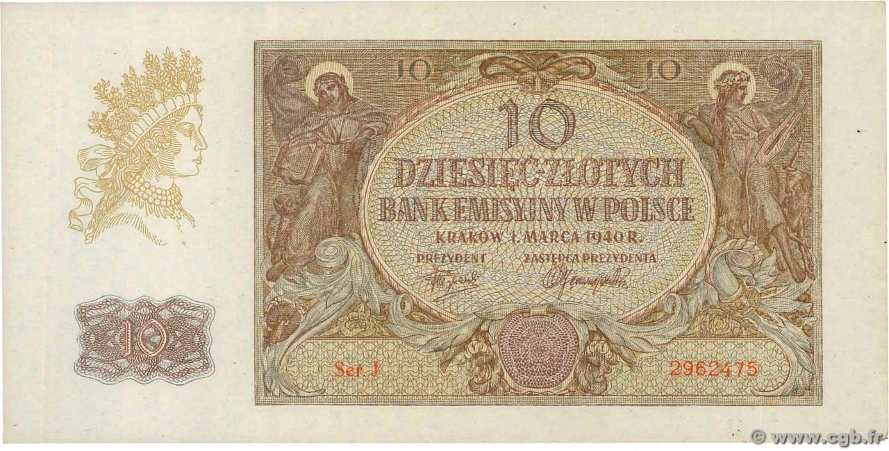 10 Zlotych POLEN  1940 P.094 VZ+