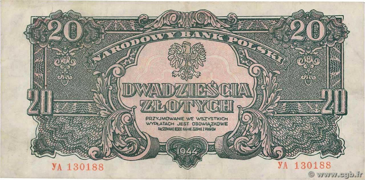 20 Zlotych POLONIA  1944 P.113a BB